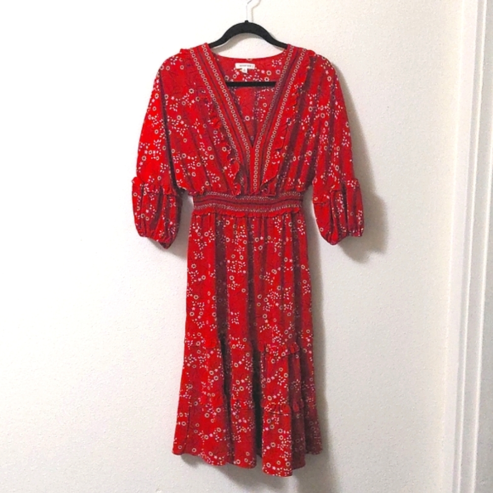 - Max Studio Red Floral Tiered Dress